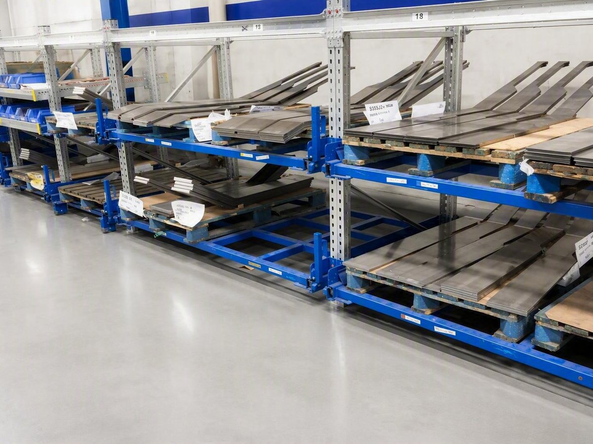 Heavy-duty pull-out units with sheet-metal blanks in a production plant